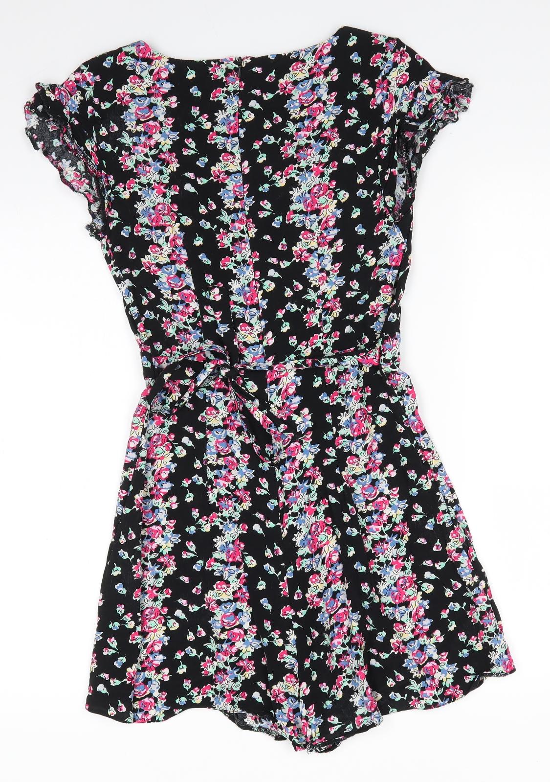 Limited Edition New Look Womens Black Floral Viscose Shorts One-Piece Size 8   - Red Blue Yellow Flowers