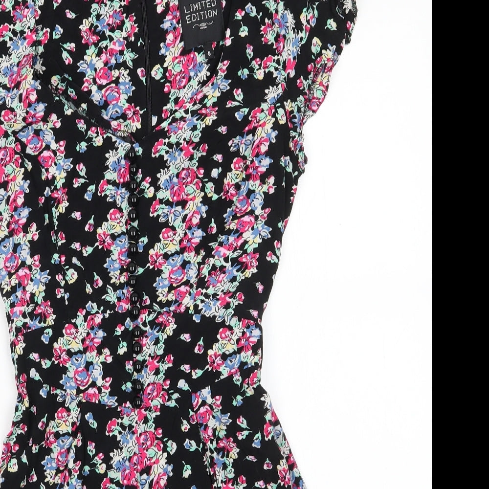 Limited Edition New Look Womens Black Floral Viscose Shorts One-Piece Size 8   - Red Blue Yellow Flowers