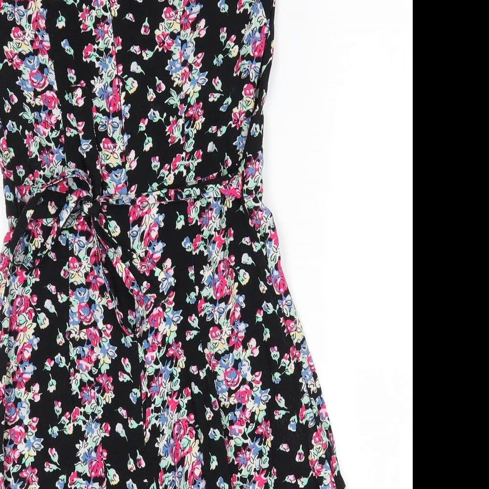 Limited Edition New Look Womens Black Floral Viscose Shorts One-Piece Size 8   - Red Blue Yellow Flowers