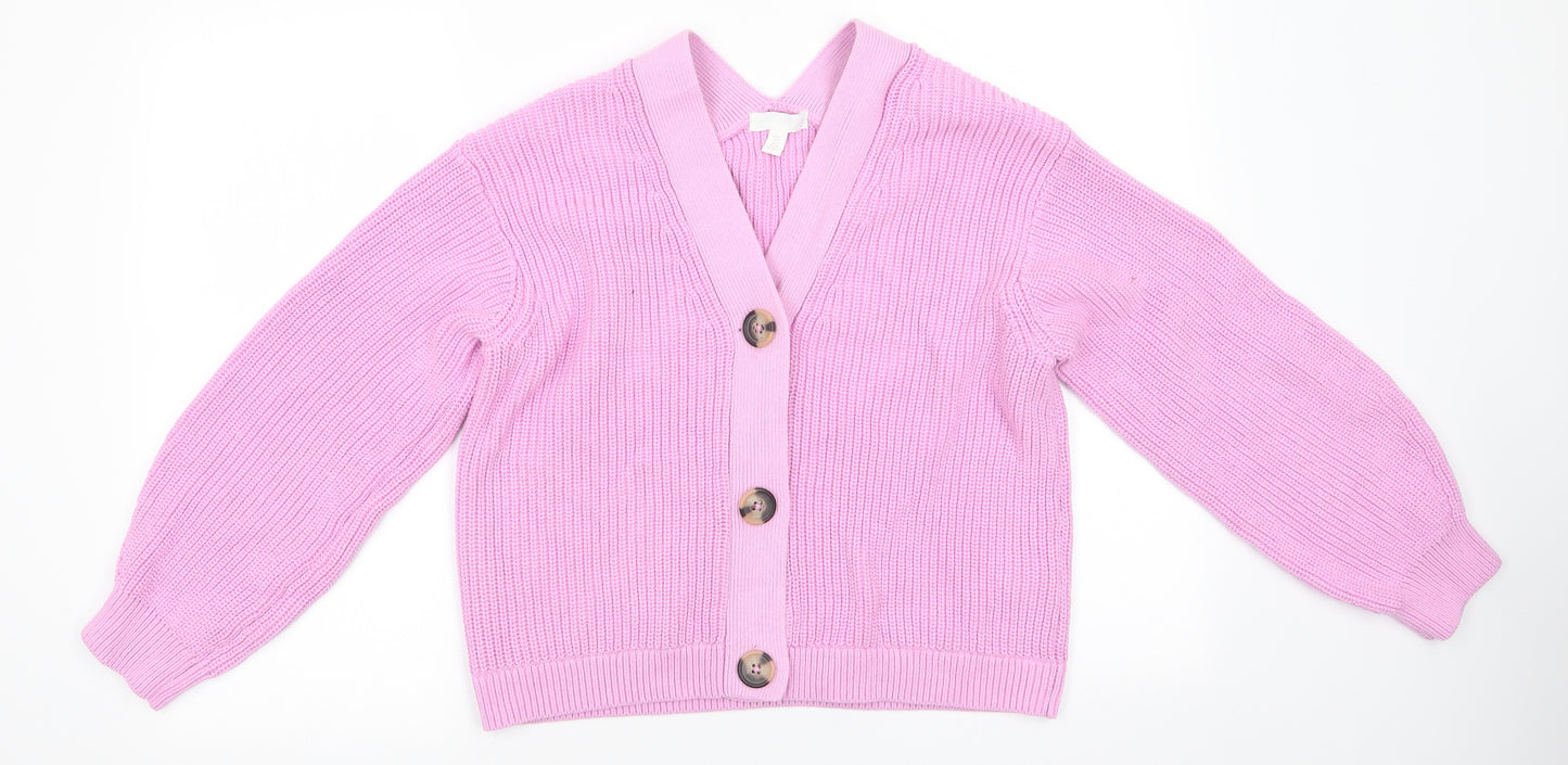 H&M Womens Pink V-Neck  Cotton Cardigan Jumper Size 6   - Bubble Gum Pink