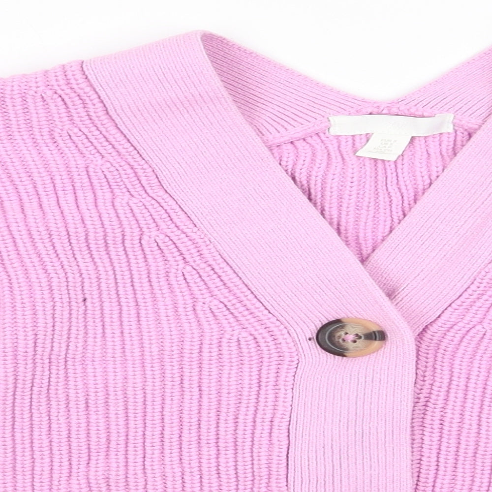 H&M Womens Pink V-Neck  Cotton Cardigan Jumper Size 6   - Bubble Gum Pink