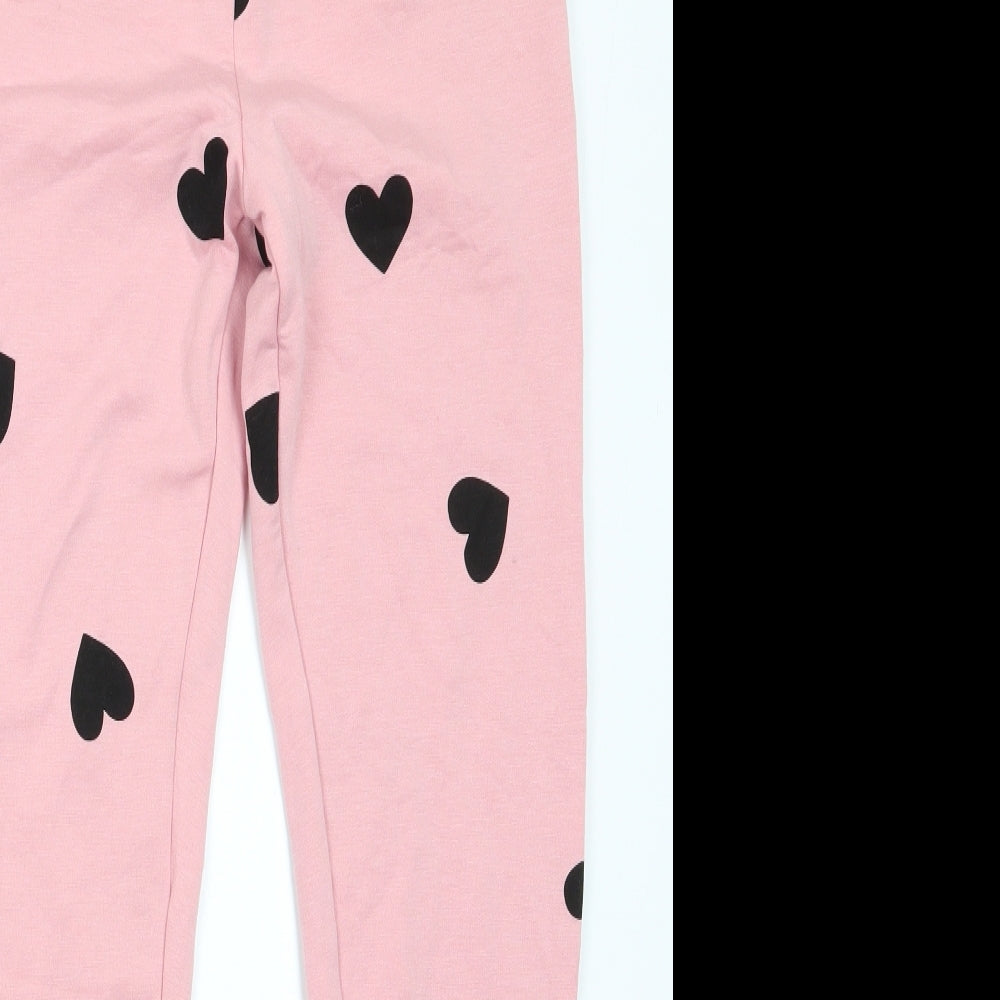 New Look Womens Pink Solid Polyester  Pyjama Pants Size 8   - Black Heart Print