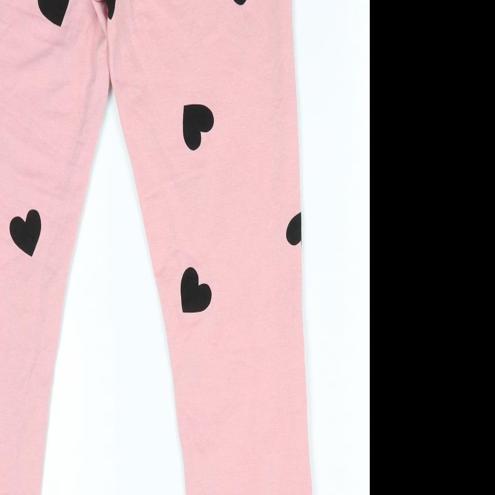 New Look Womens Pink Solid Polyester  Pyjama Pants Size 8   - Black Heart Print