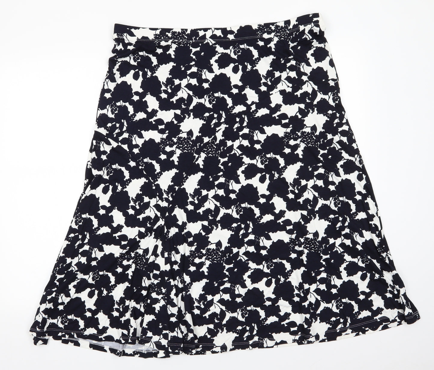 Papaya Womens Ivory Floral Viscose Flare Skirt Size 18    - Black Flower Print