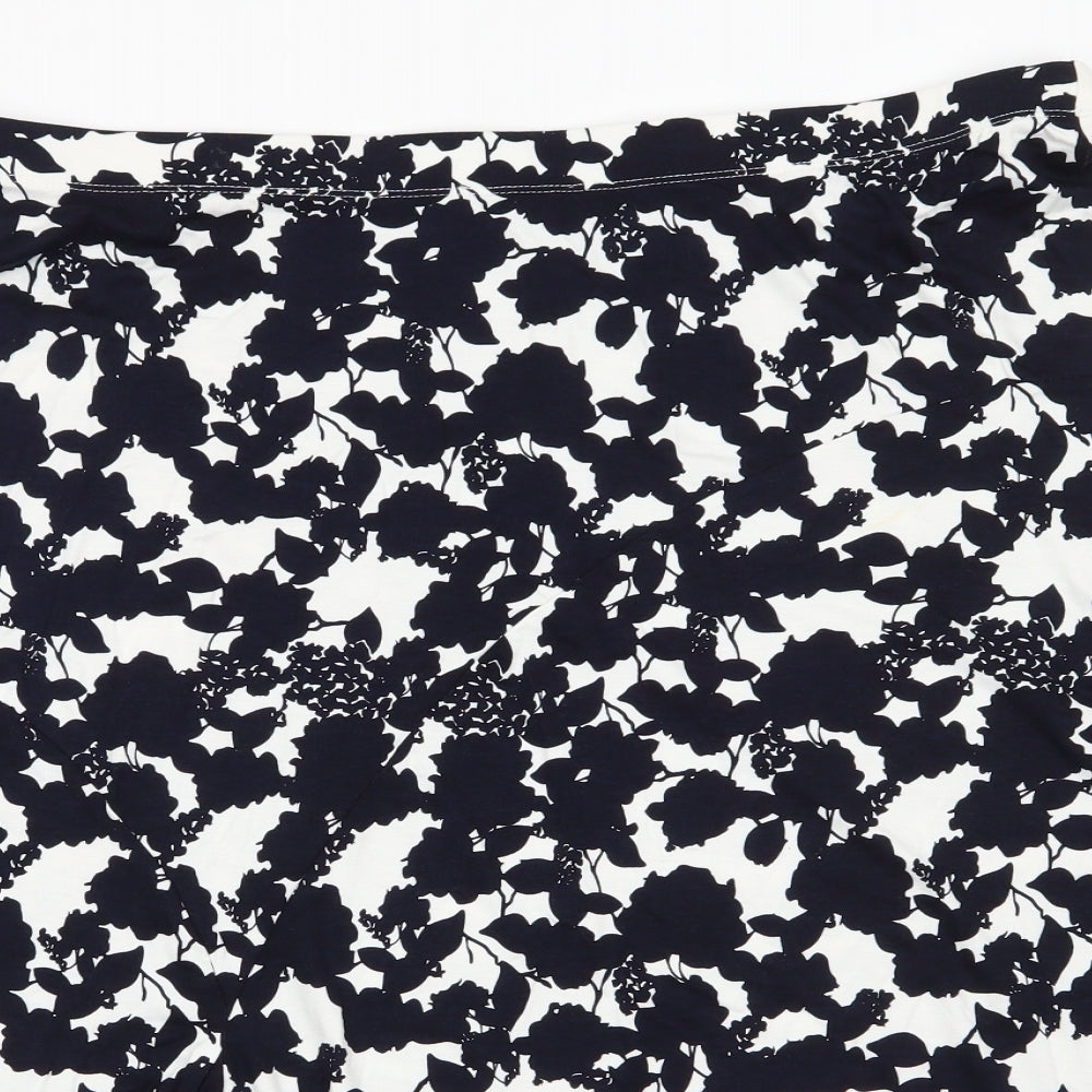 Papaya Womens Ivory Floral Viscose Flare Skirt Size 18    - Black Flower Print