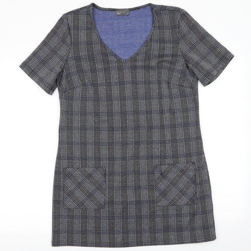 Papayaqgrey Womens Grey Check Polyester A-Line  Size 12  V-Neck