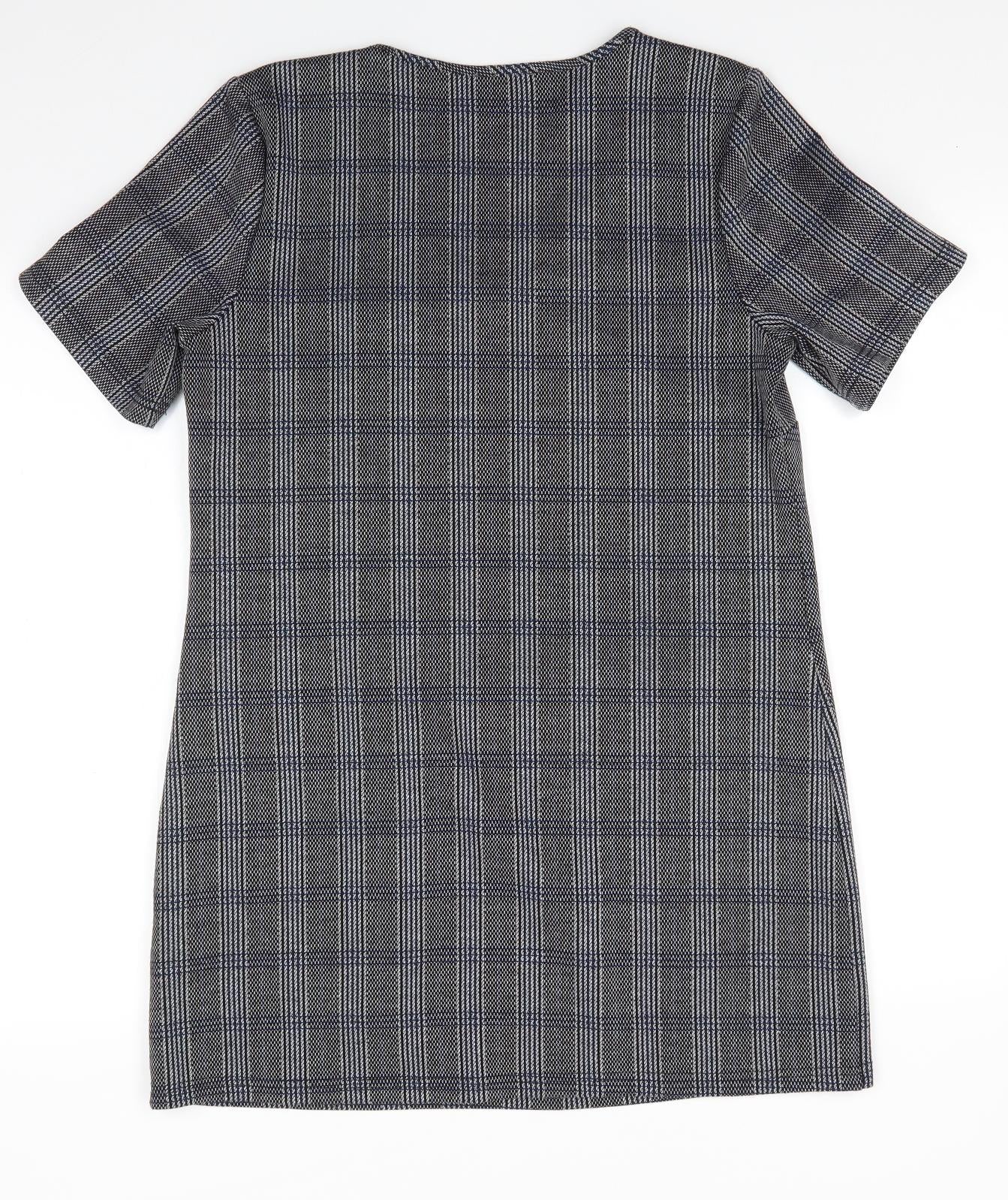 Papayaqgrey Womens Grey Check Polyester A-Line  Size 12  V-Neck