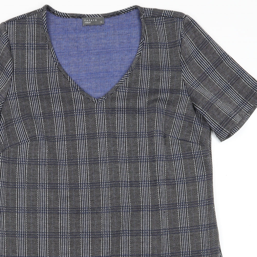 Papayaqgrey Womens Grey Check Polyester A-Line  Size 12  V-Neck