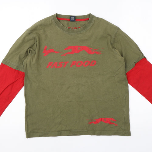 NEXT Boys Green  Cotton Basic T-Shirt Size 10 Years Round Neck