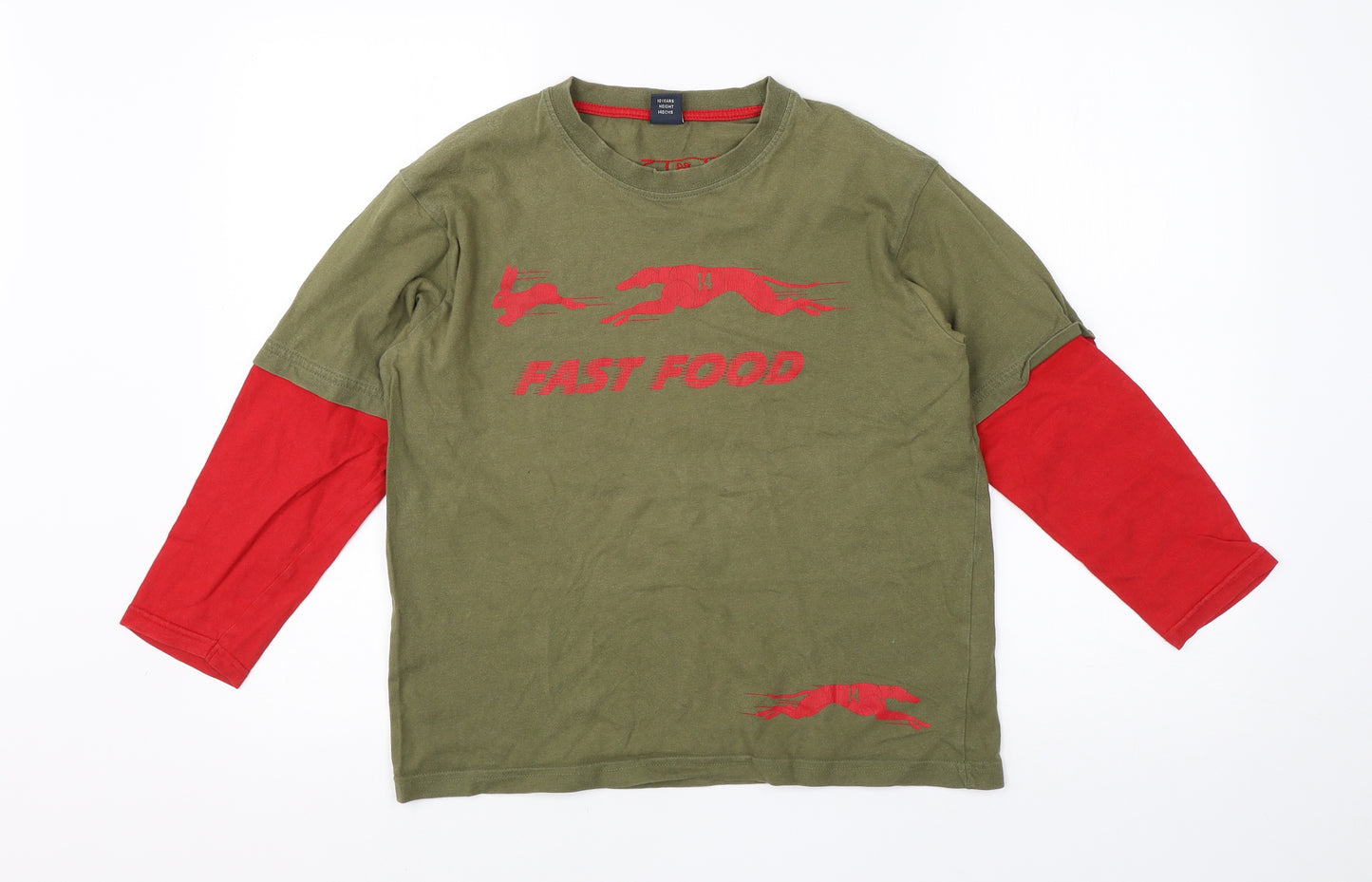 NEXT Boys Green  Cotton Basic T-Shirt Size 10 Years Round Neck