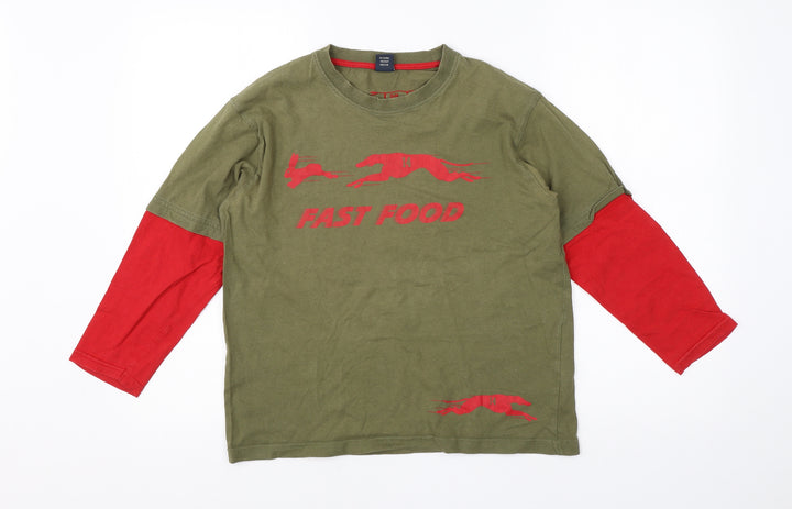 NEXT Boys Green  Cotton Basic T-Shirt Size 10 Years Round Neck