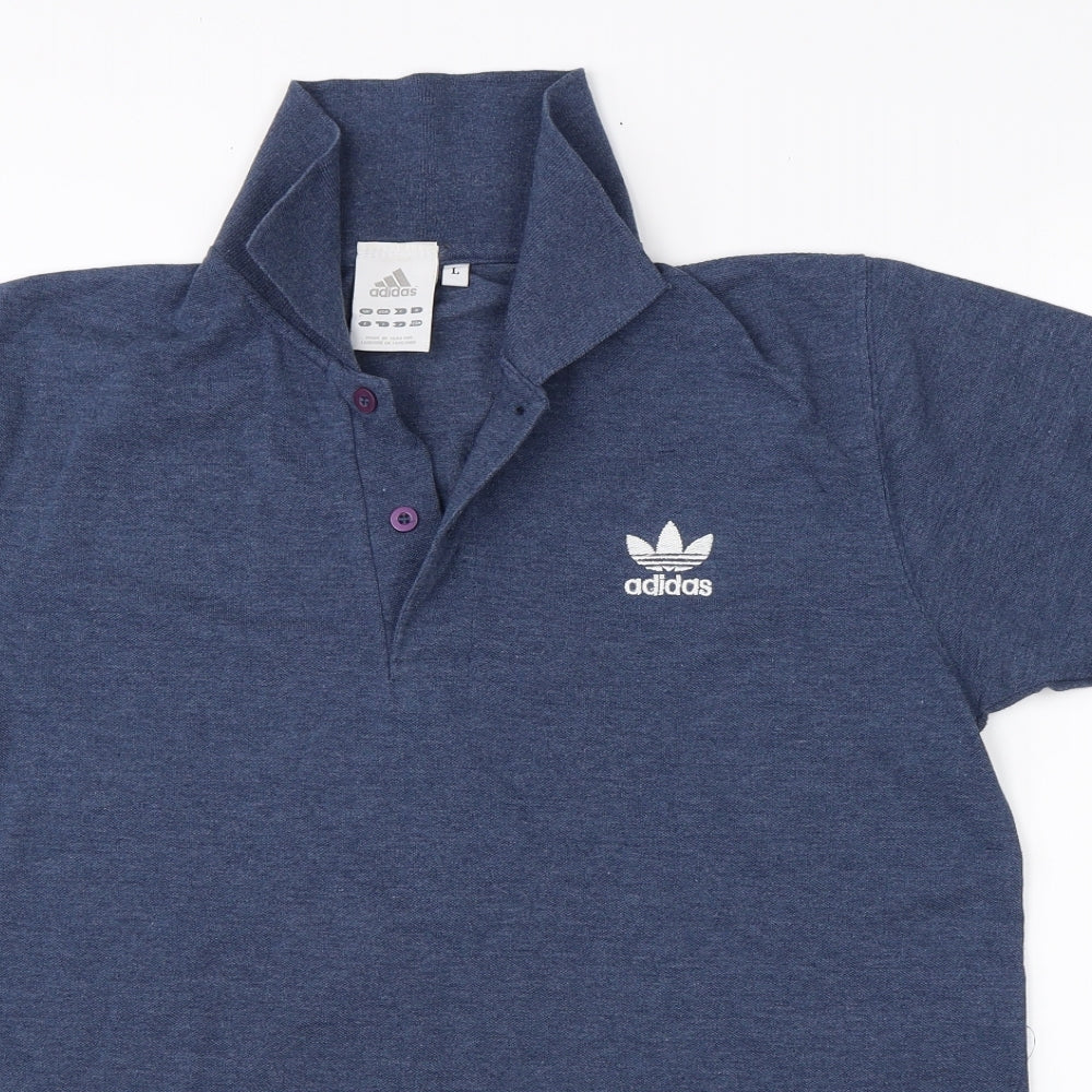 adidas Mens Blue  Cotton  Polo Size L Collared