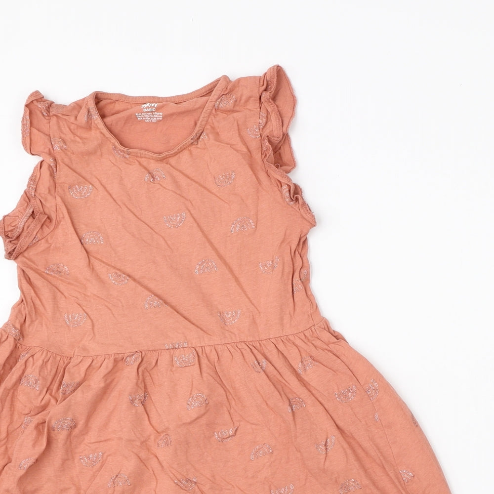 H&M Girls Pink  Cotton A-Line  Size 8-9 Years  Round Neck