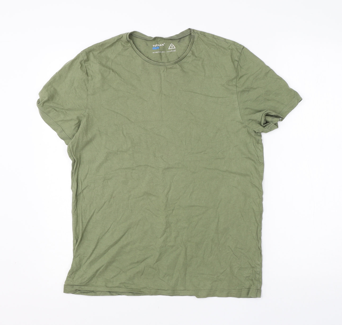 Topman Mens Green  Cotton  T-Shirt Size S Round Neck