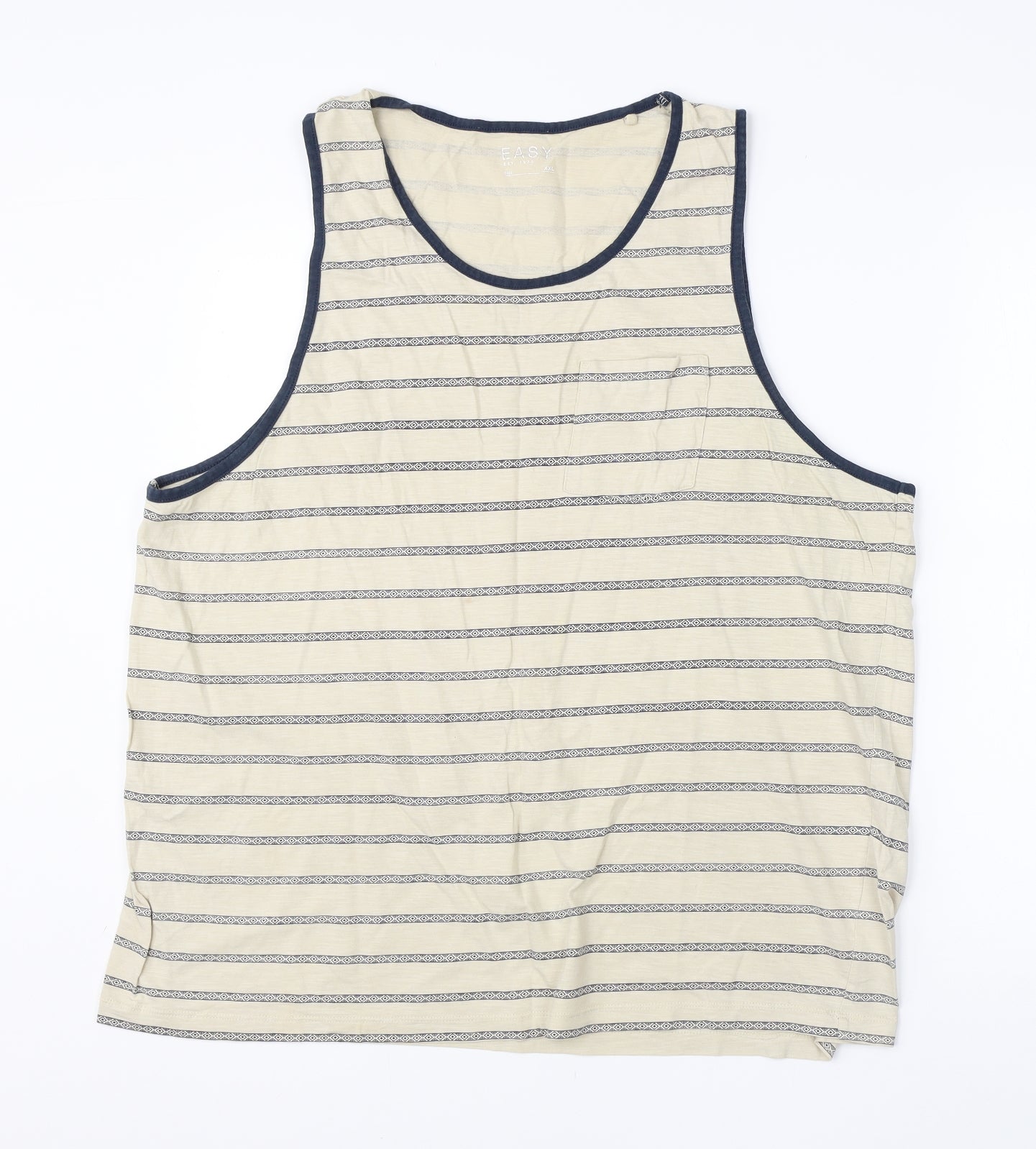 Easy Mens Ivory Striped Cotton  T-Shirt Size 2XL Round Neck