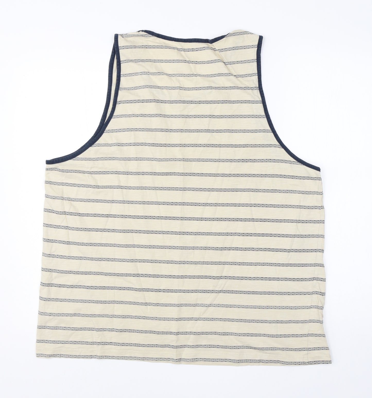 Easy Mens Ivory Striped Cotton  T-Shirt Size 2XL Round Neck