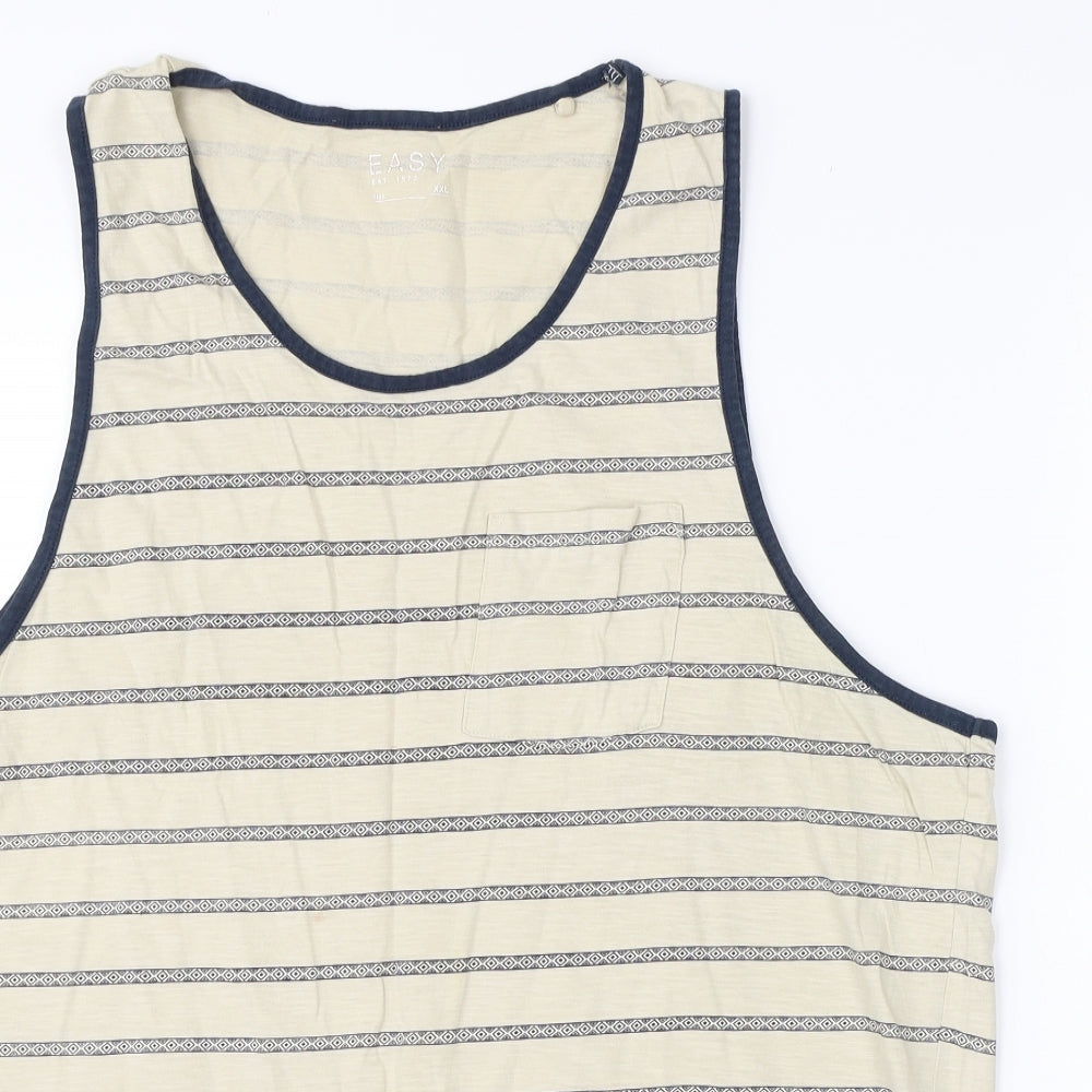 Easy Mens Ivory Striped Cotton  T-Shirt Size 2XL Round Neck