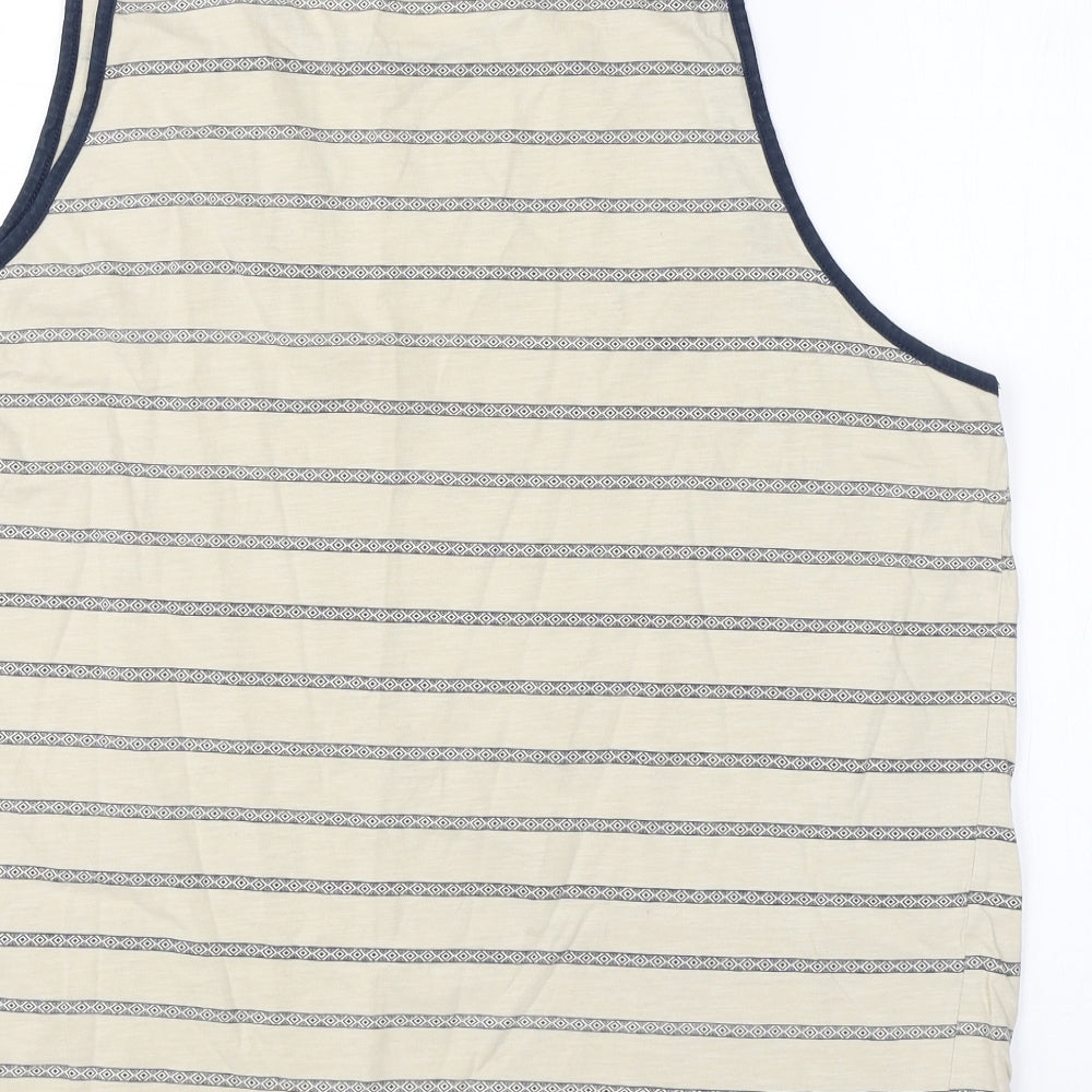 Easy Mens Ivory Striped Cotton  T-Shirt Size 2XL Round Neck