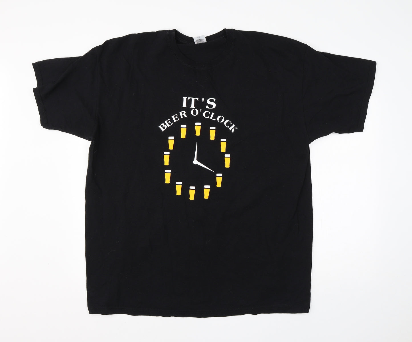 Fruit of the Loom Mens Black  Cotton  T-Shirt Size 2XL Round Neck  - beer