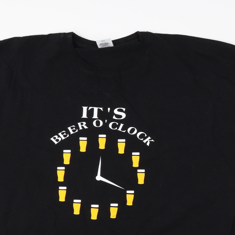 Fruit of the Loom Mens Black  Cotton  T-Shirt Size 2XL Round Neck  - beer