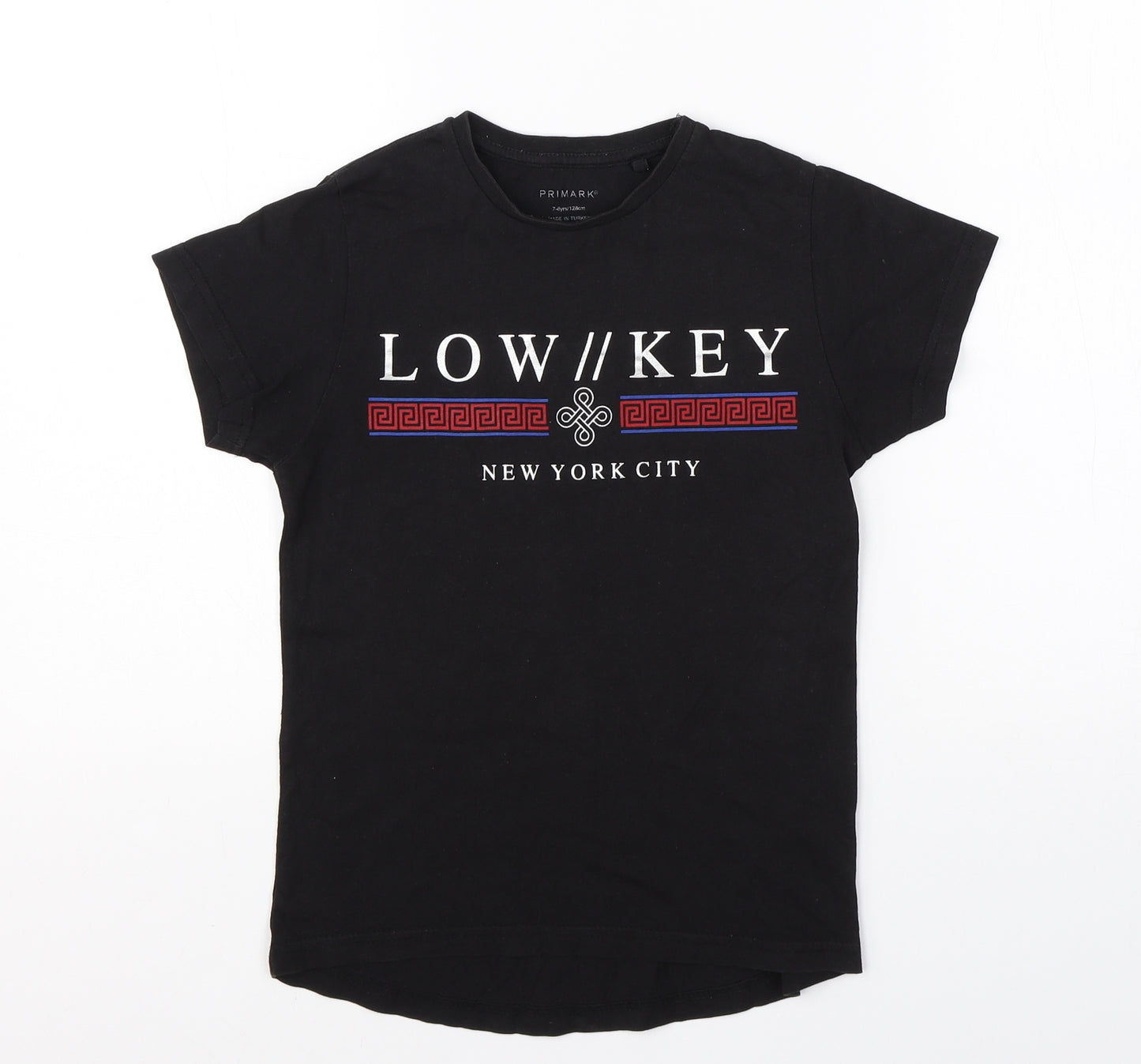 Primark Boys Black  Cotton Basic T-Shirt Size 7-8 Years Round Neck