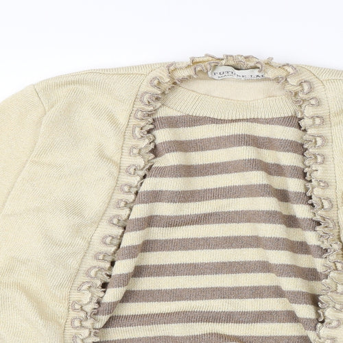Future Lady Womens Beige Round Neck Striped Elastane Cardigan Jumper Size M