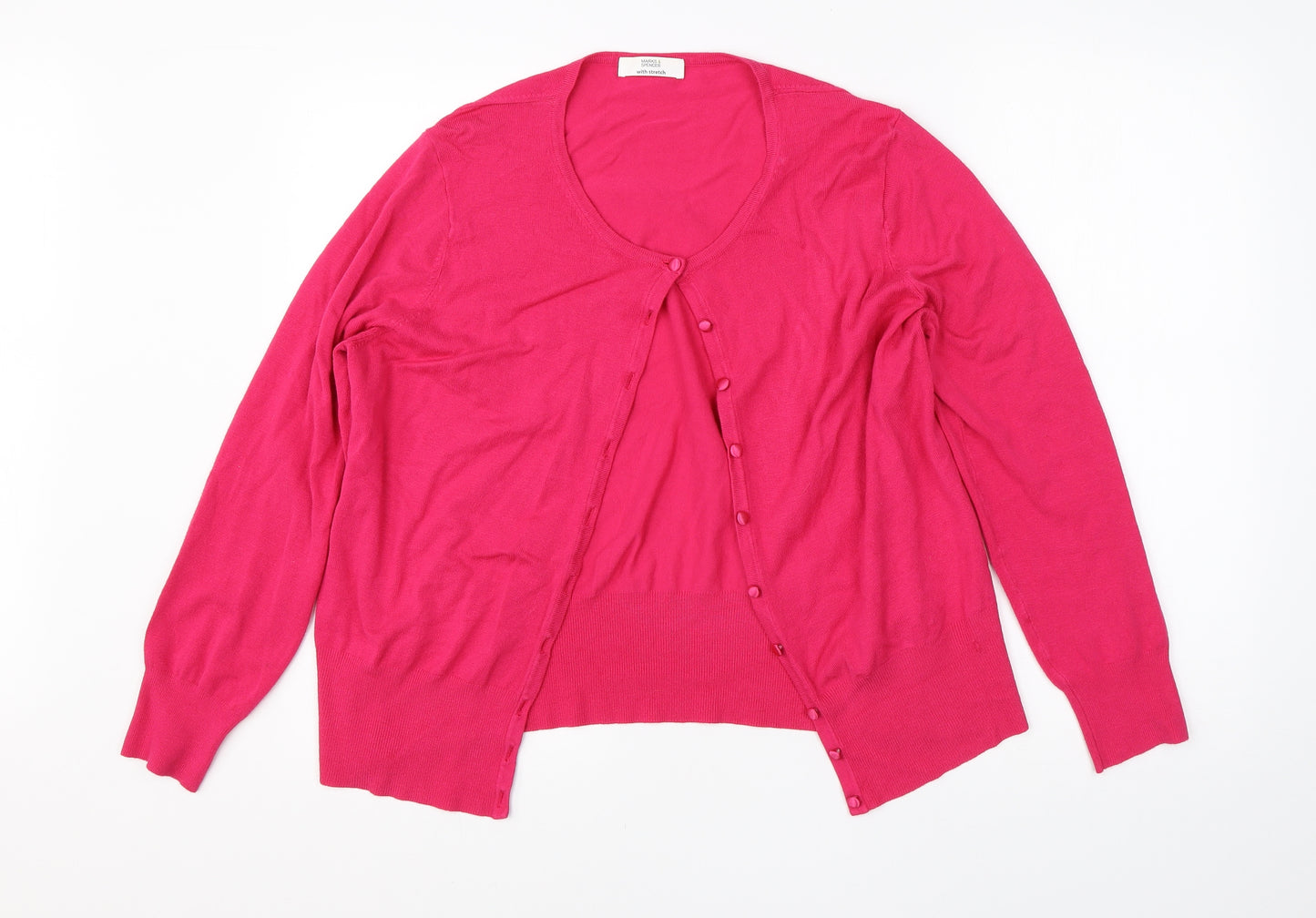 M&S Womens Pink Round Neck  Viscose Cardigan Jumper Size 20