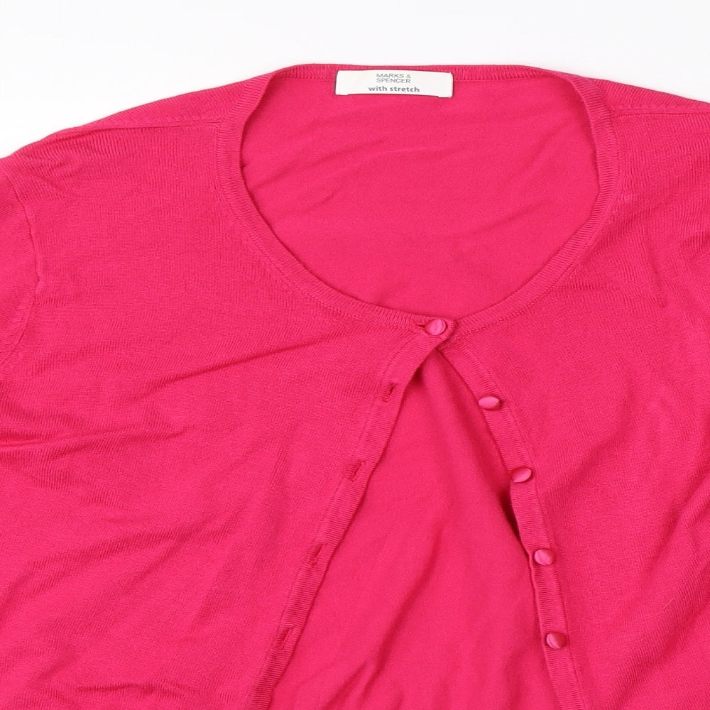 M&S Womens Pink Round Neck  Viscose Cardigan Jumper Size 20