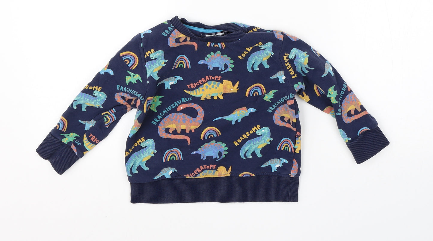 NEXT Boys Blue  Cotton Pullover Sweatshirt Size 2-3 Years   - dinosaurs