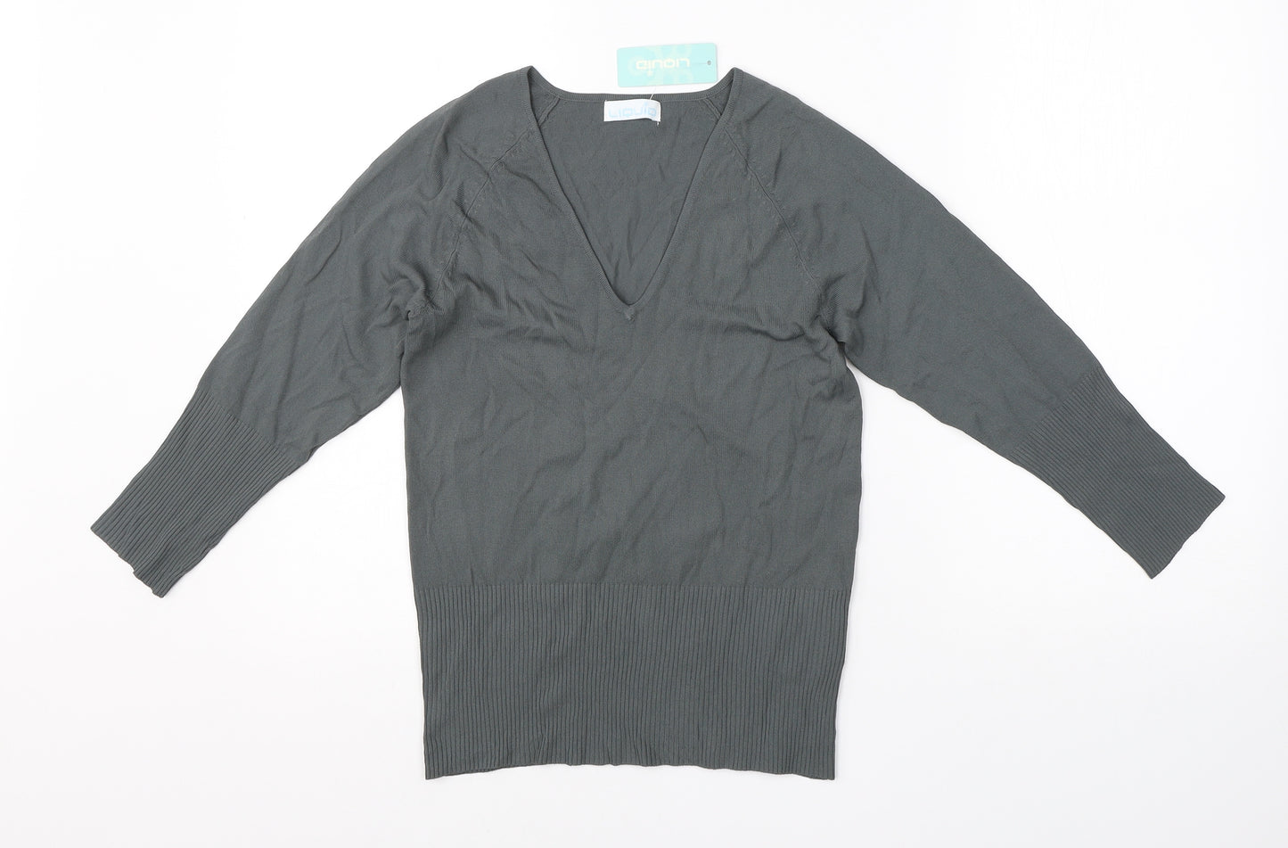 Liquid Womens Green V-Neck  Viscose Pullover Jumper Size M