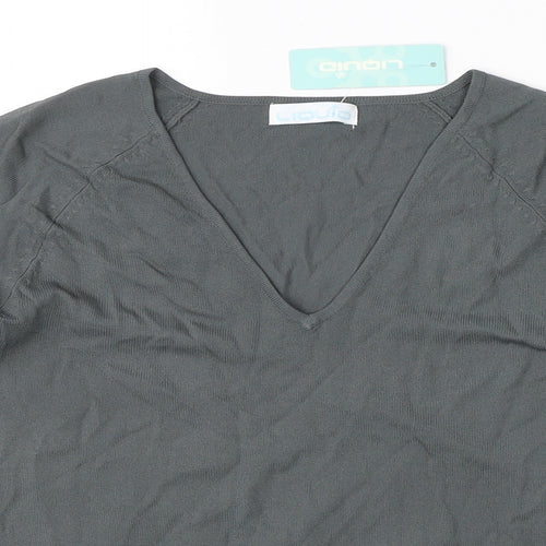 Liquid Womens Green V-Neck  Viscose Pullover Jumper Size M