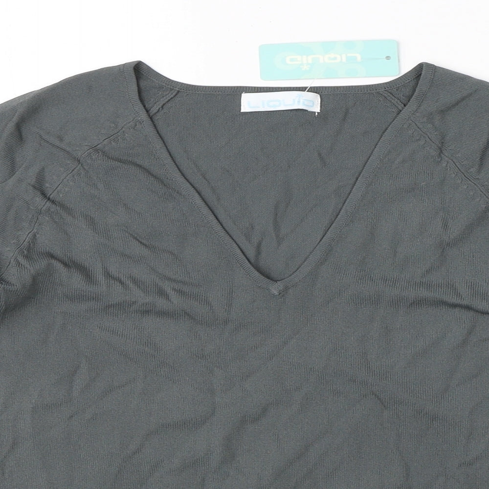 Liquid Womens Green V-Neck  Viscose Pullover Jumper Size M