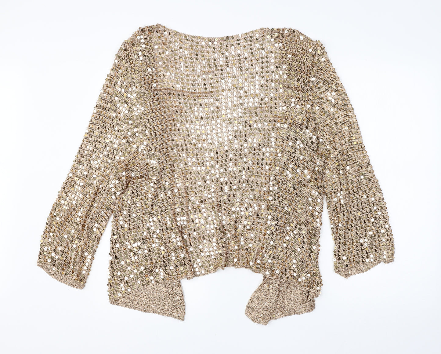 Saviou Womens Gold Round Neck  Viscose Cardigan Jumper Size 24