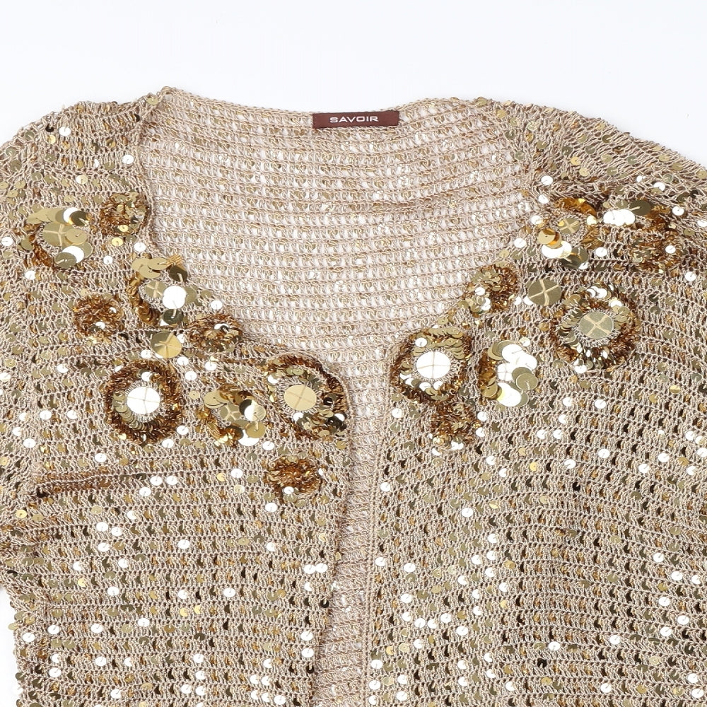 Saviou Womens Gold Round Neck  Viscose Cardigan Jumper Size 24
