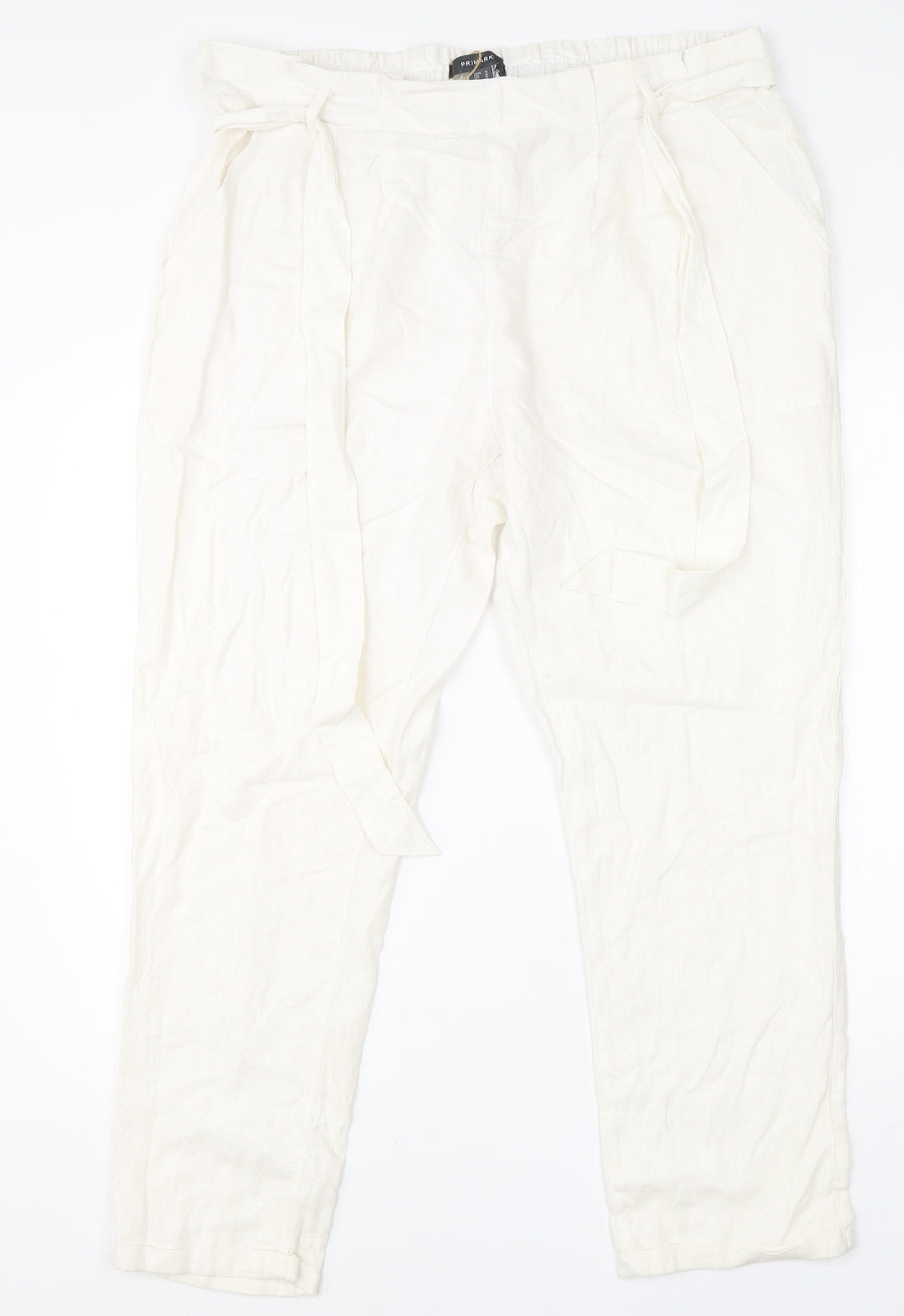 Primark Womens White  Linen Harem Trousers Size 12 L26 in Regular