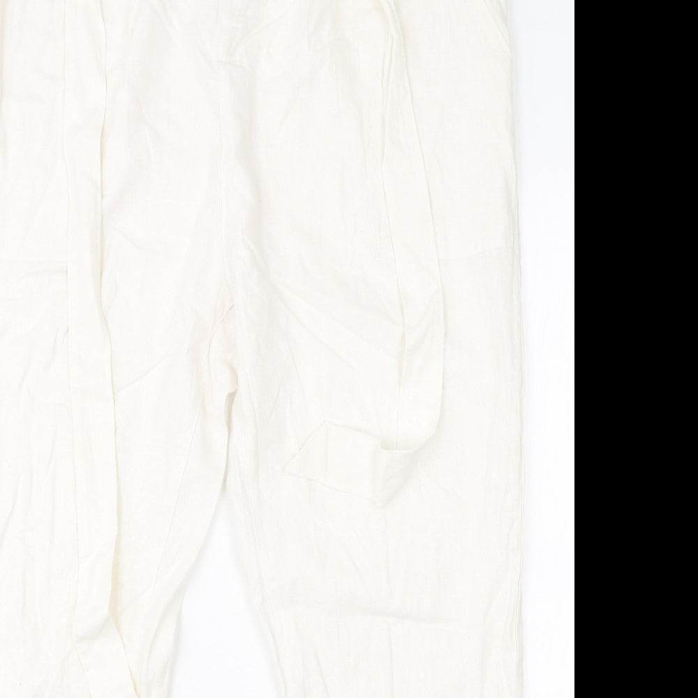 Primark Womens White  Linen Harem Trousers Size 12 L26 in Regular
