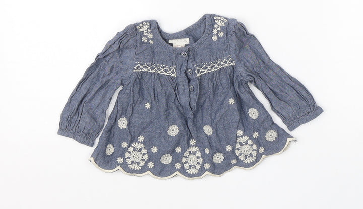 Monsoon Girls Blue Cotton Shift Size 0-3 Months
