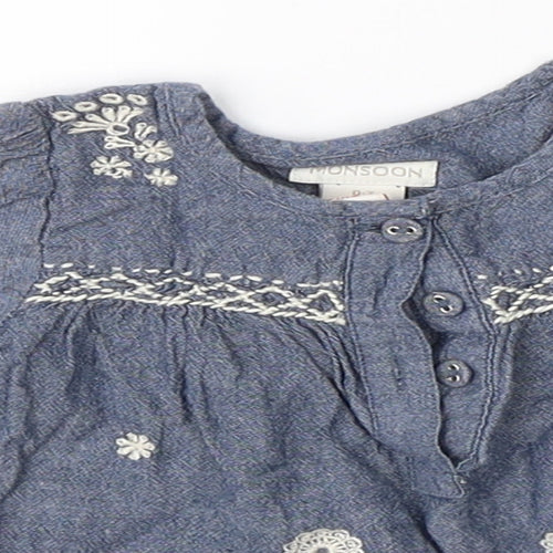 Monsoon Girls Blue  Cotton Shift  Size 0-3 Months
