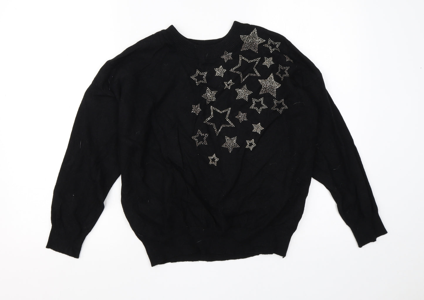 F&F Womens Black Round Neck  Viscose Pullover Jumper Size 12
