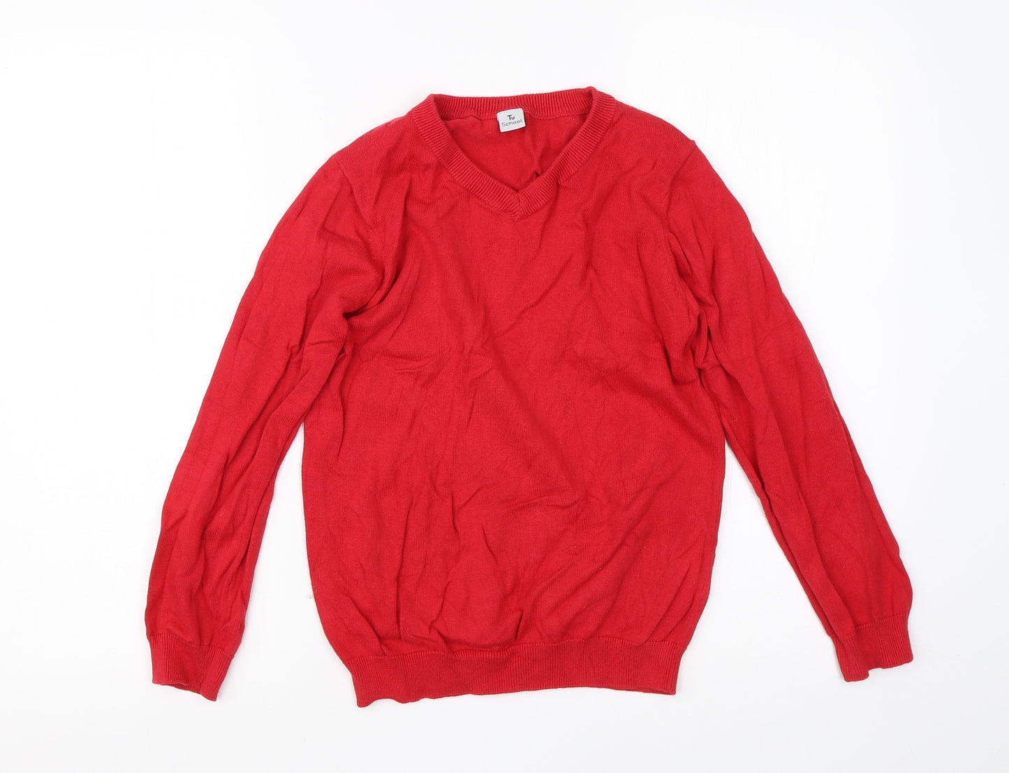 TU Boys Red V-Neck  Cotton Pullover Jumper Size 9 Years