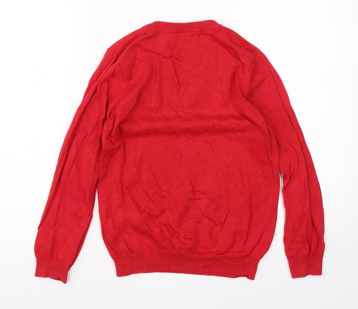 TU Boys Red V-Neck  Cotton Pullover Jumper Size 9 Years