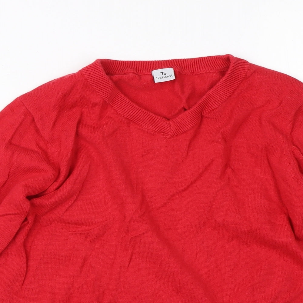 TU Boys Red V-Neck  Cotton Pullover Jumper Size 9 Years
