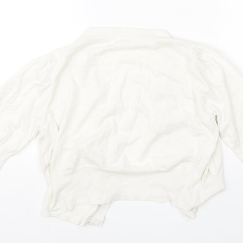 M&S Womens White Round Neck  Cotton Cardigan Jumper Size 14