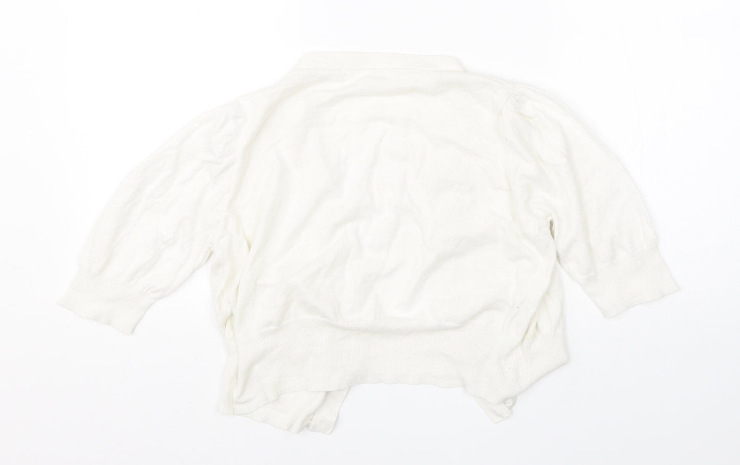 M&S Womens White Round Neck  Cotton Cardigan Jumper Size 14