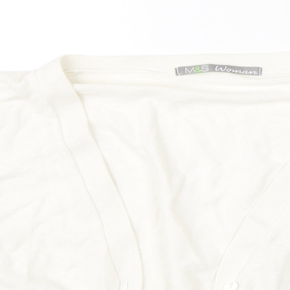 M&S Womens White Round Neck  Cotton Cardigan Jumper Size 14