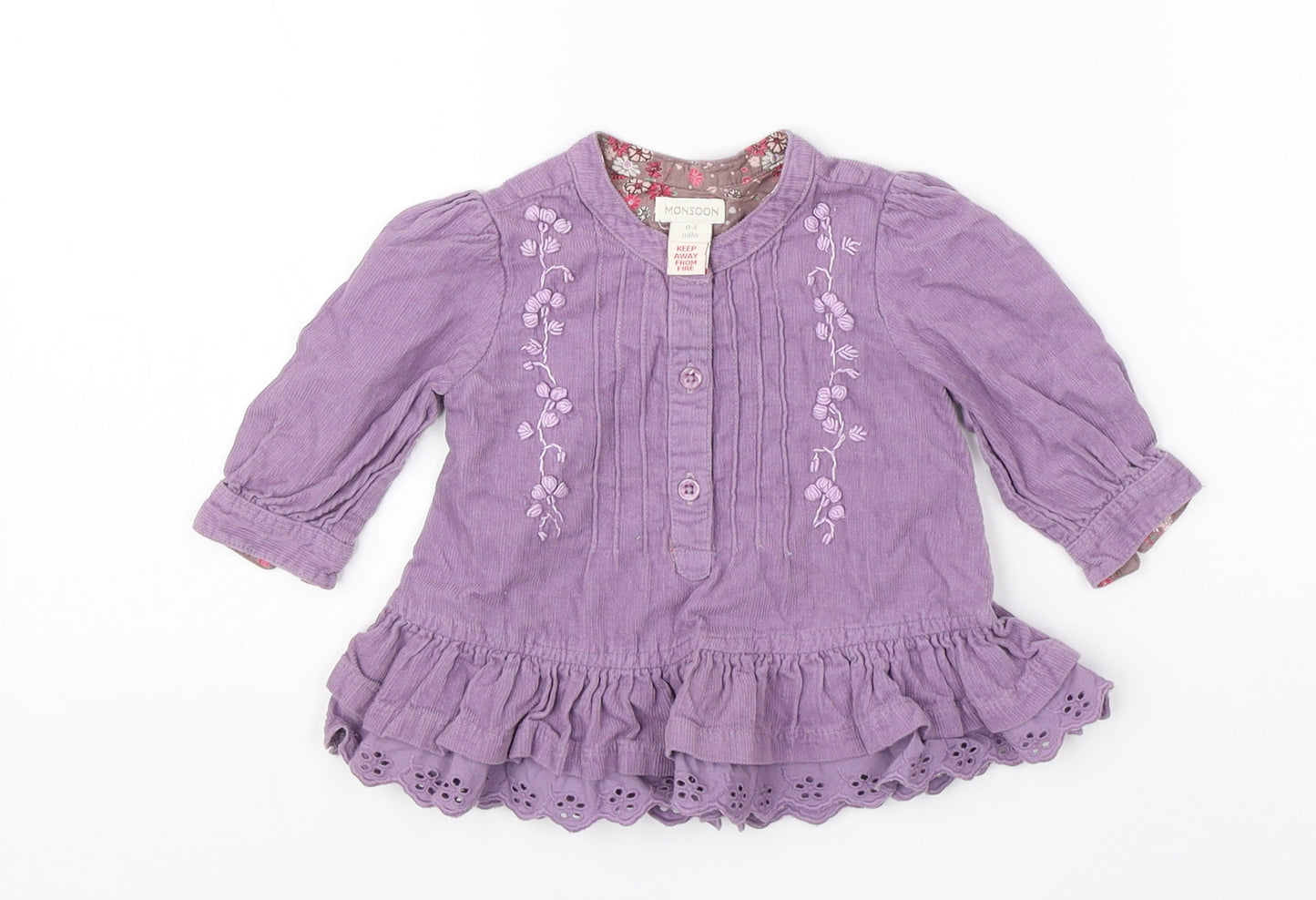 Monsoon Girls Purple  Cotton Shift  Size 0-3 Months  Round Neck