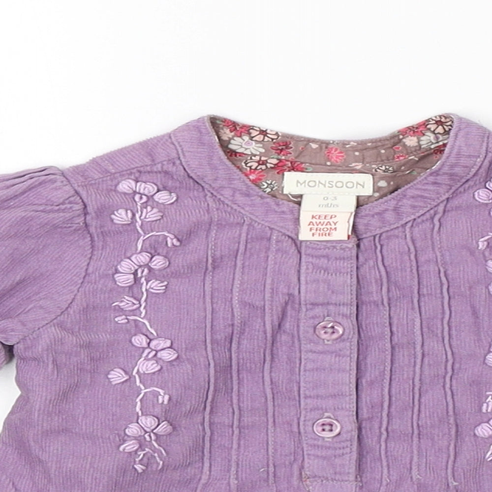 Monsoon Girls Purple  Cotton Shift  Size 0-3 Months  Round Neck