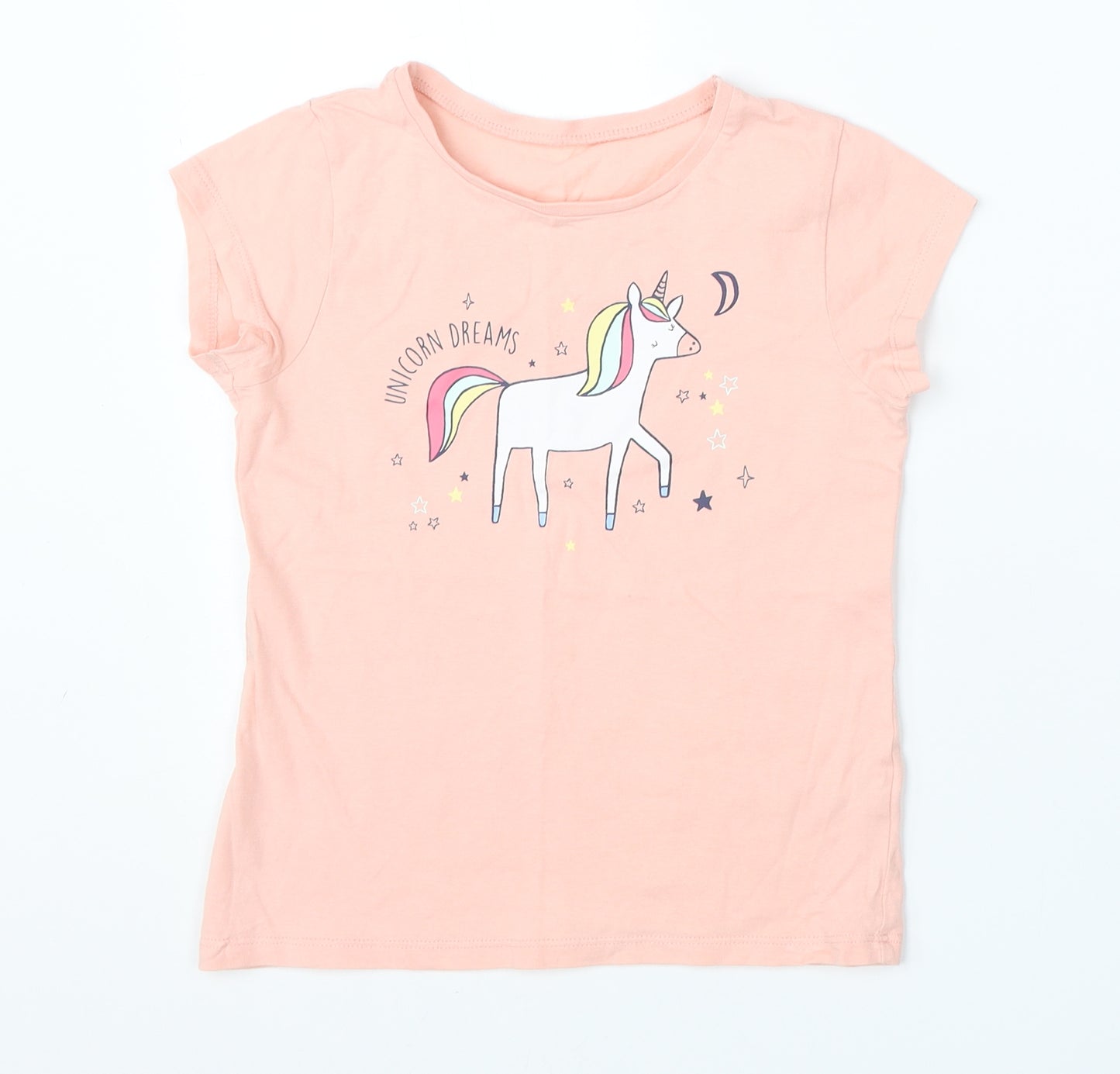 George Girls Orange  Cotton  Pyjama Top Size 7-8 Years   - unicorn