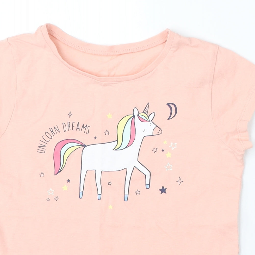George Girls Orange  Cotton  Pyjama Top Size 7-8 Years   - unicorn