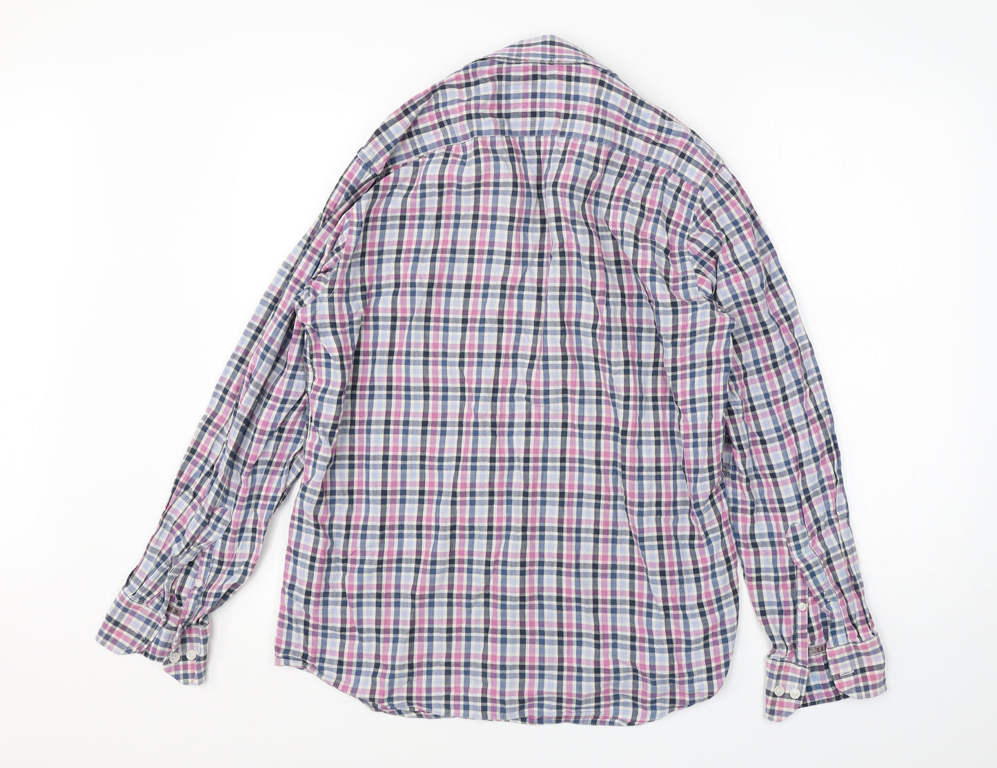 James Aubrey Mens Multicoloured Check Cotton  Button-Up Size M Collared Button